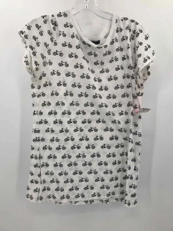 Pre-Owned French Connection White Size Medium Printed T-shirt Embroidered Appliqued Beaded