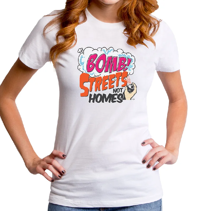 Bomb Streets Not Homes Women's T-Shirt Notch Collar Peter Pan Collar Cowl Neck