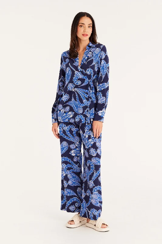 Helena Wrap Shirt - Paisley Blue Layered Multi-layer Single Layer