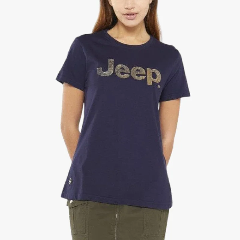 Jeep Womens Cracked Foil Logo Short Sleeve Tee Midnight Blue Anti-Shrink Durable Soft