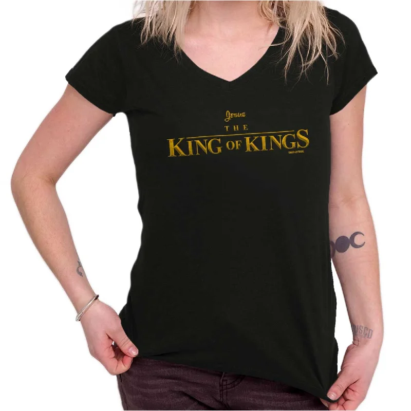 Jesus King Of Kings Junior Fit V-Neck T Shirt Terry Blend Velvet Blend Canvas Blend