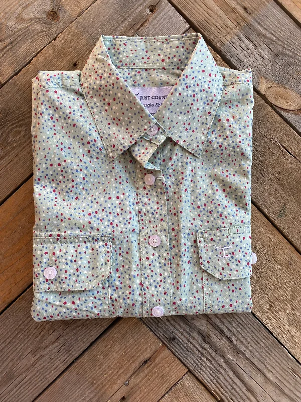 Just Country Half Button Workshirt Lichen Green Spots Welt Pockets Slit Pockets Flap Pockets Just Country Half Button Workshirt Lichen Green Spots Welt Pockets Slit Pockets Flap Pockets