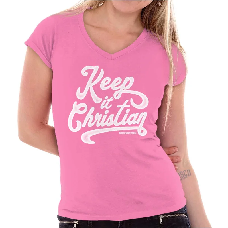 Keeping It Christian Junior Fit V-Neck T Shirt Thin T-Shirt Open Front Quick Dry