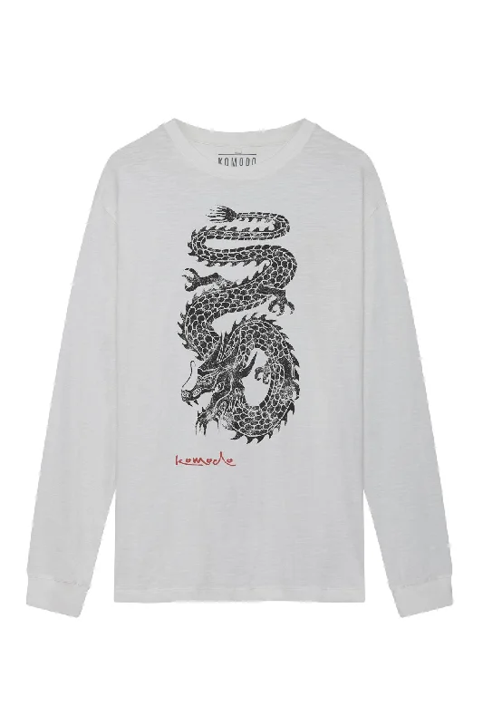Dragon Organic Cotton Tee White Hooded Caped Shawl Collar