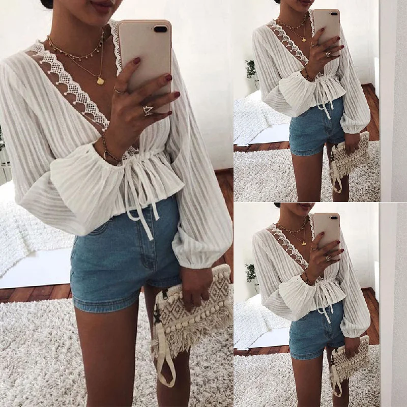 Long-sleeved Shirt With A Small Lantern Mesh Canvas Denim