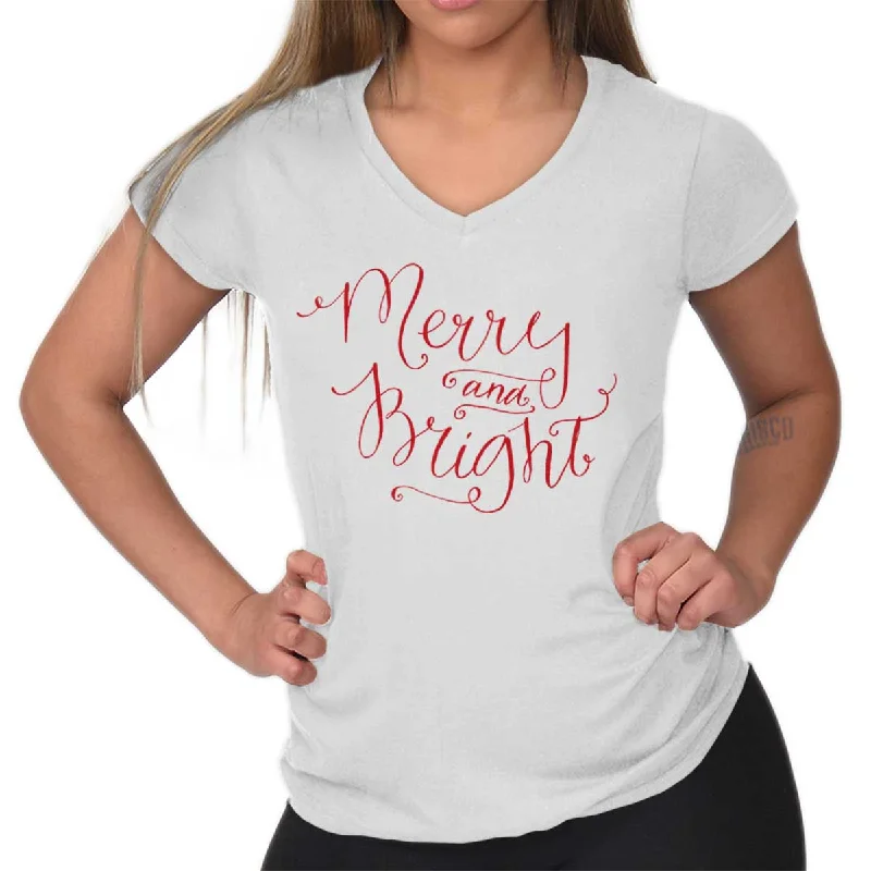 Merry And Bright Junior Fit V-Neck T-Shirt Thin T-Shirt Open Front Quick Dry