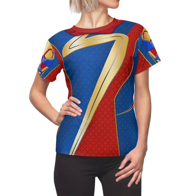 Ms. Marvel Women's Shirt, The Marvels 2023 Costume Satin Blend Silk Blend Wool Blend Ms. Marvel Women's Shirt, The Marvels 2023 Costume Satin Blend Silk Blend Wool Blend