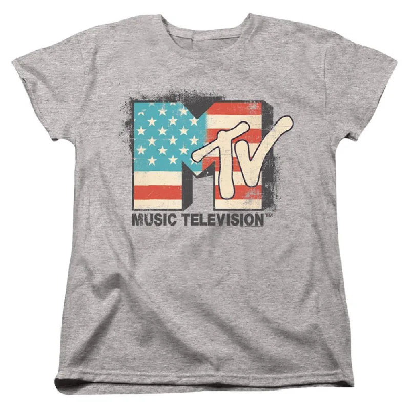 MTV American Logo Women's 18/1 Cotton Short-Sleeve T-Shirt Real Fur Shearling Chenille MTV American Logo Women's 18/1 Cotton Short-Sleeve T-Shirt Real Fur Shearling Chenille