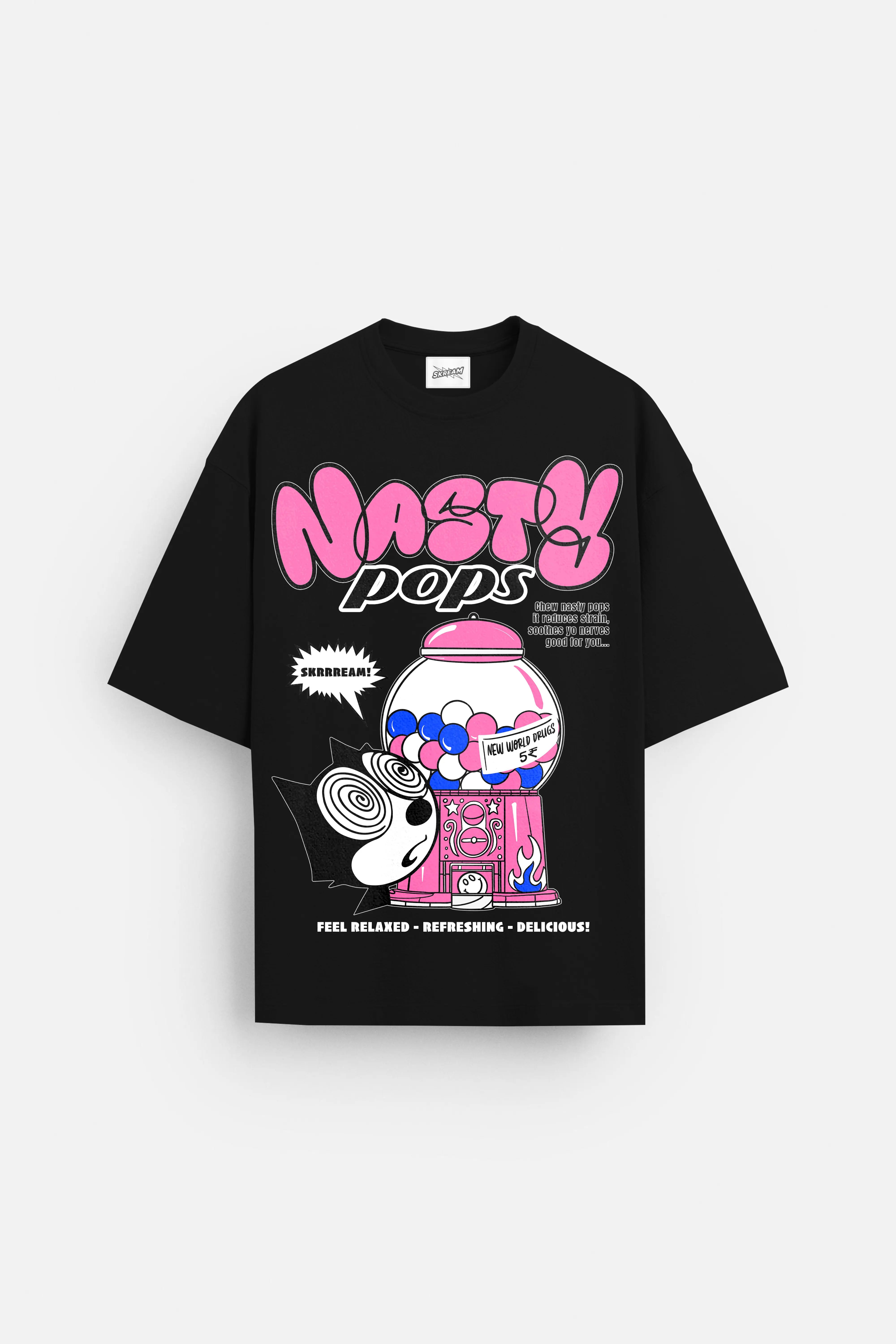 Nasty Pops Black Oversized T-shirt Mesh Blend Leather Blend Suede Blend