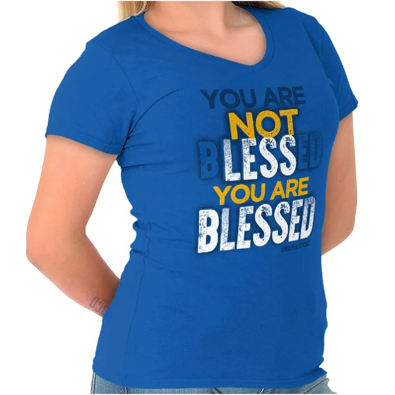 Not Less Blessed Junior Fit V-Neck T Shirt Terry Blend Velvet Blend Canvas Blend