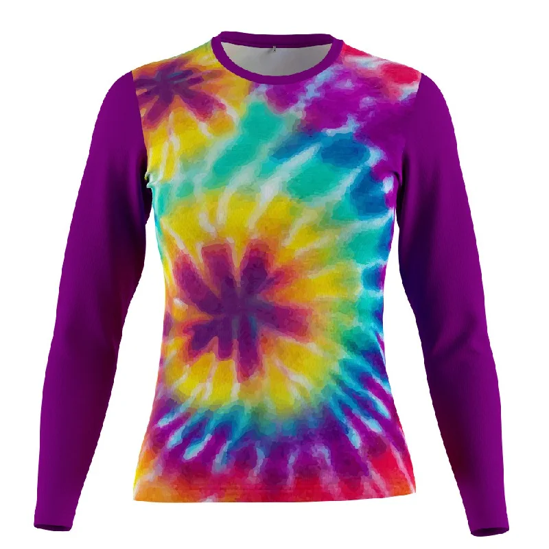 FMR Tie-dye Women's Long Sleeve T-Shirt Collared Crew Neck Turtle Neck