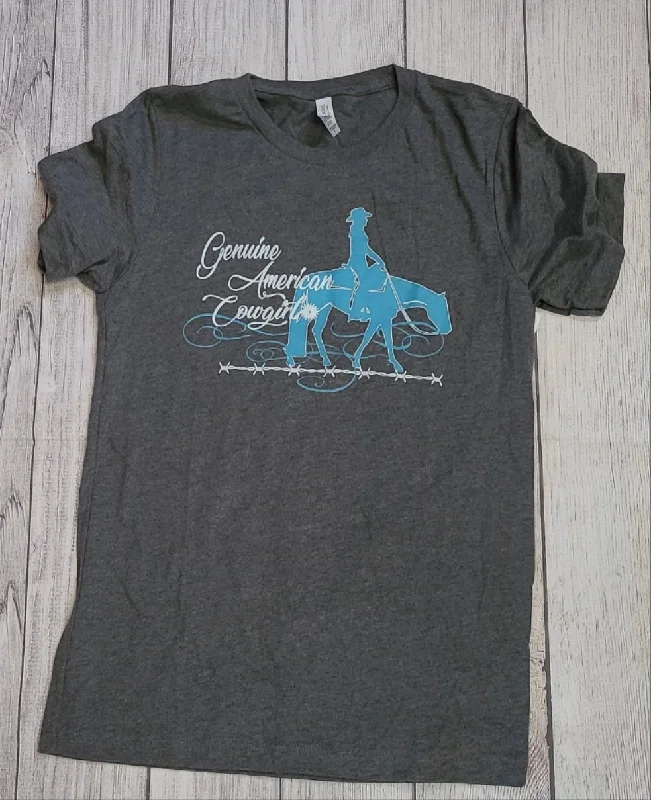 Pleasure Horse Tee-Gray Striped Floral Plaid
