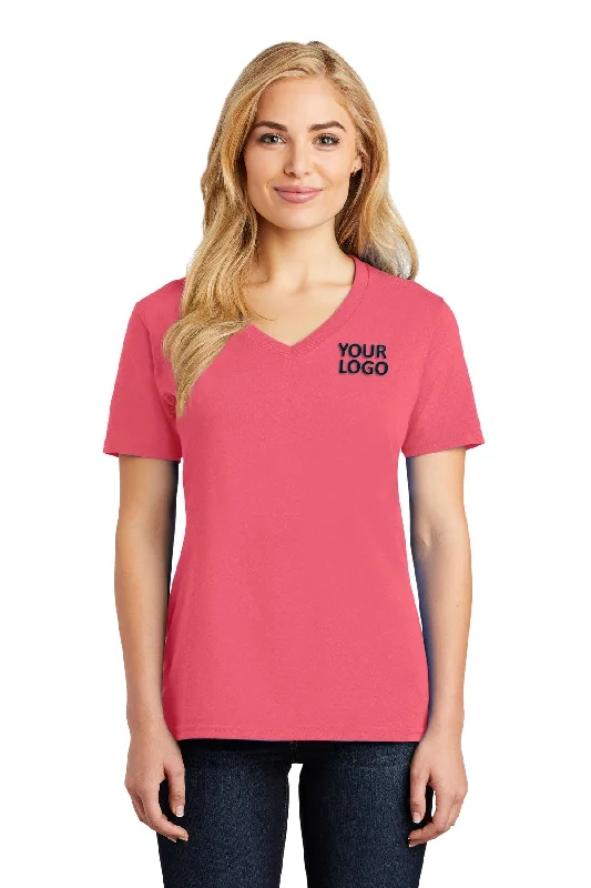 Port & Company Ladies Core Cotton Custom V-Neck Tee's, Coral Terry Blend Velvet Blend Canvas Blend Port & Company Ladies Core Cotton Custom V-Neck Tee's, Coral Terry Blend Velvet Blend Canvas Blend