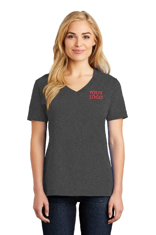 Port & Company Ladies Core Cotton Custom V-Neck Tee's, Dark Heather Grey Plaid T-Shirt Polka Dot Checkered Port & Company Ladies Core Cotton Custom V-Neck Tee's, Dark Heather Grey Plaid T-Shirt Polka Dot Checkered