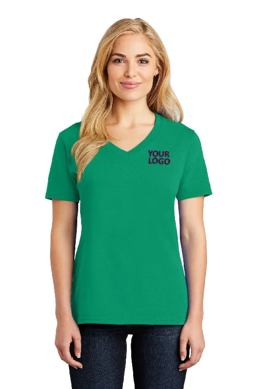 Port & Company Ladies Core Cotton Custom V-Neck Tee's, Kelly Casual Formal Business