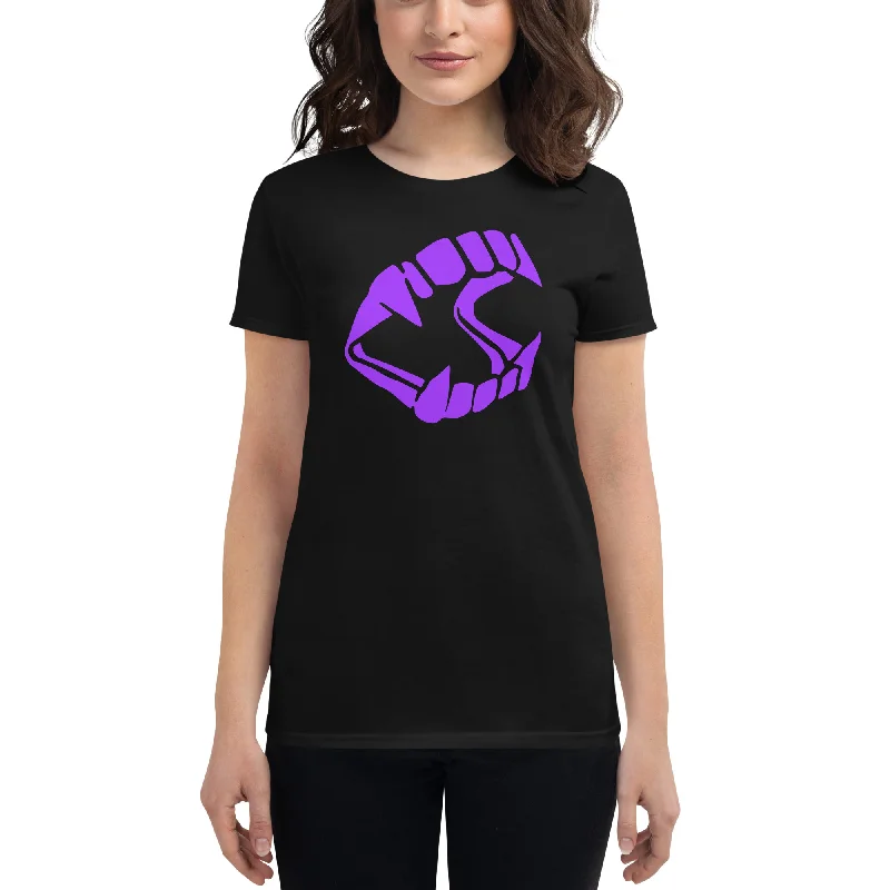 Purple Novelty Vampire Fangs Toy Dracula Teeth Women's Short Sleeve Babydoll T-shirt Graphic Embroidered Appliqued Purple Novelty Vampire Fangs Toy Dracula Teeth Women's Short Sleeve Babydoll T-shirt Graphic Embroidered Appliqued