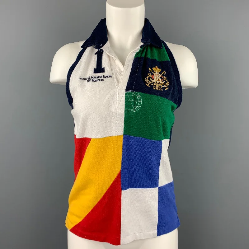RALPH LAUREN Blue Label Size M Multi-Color Jersey Color Block Cotton Sleeveless T-shirt Chenille Blend Fleece Blend Nylon Blend RALPH LAUREN Blue Label Size M Multi-Color Jersey Color Block Cotton Sleeveless T-shirt Chenille Blend Fleece Blend Nylon Blend
