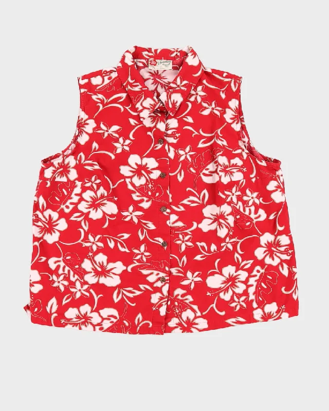 Red Sleeveless Hawaiian Shirt - L Solid Print Embellished
