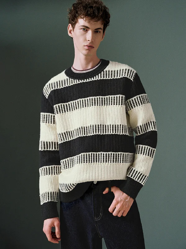 Regular Striped Knitted T-Shirts Mesh Canvas Denim