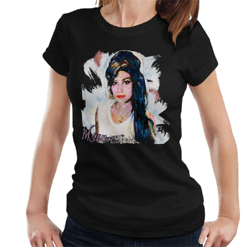 Sidney Maurer Original Portrait Of Amy Winehouse Anchor Necklace Women's T-Shirt Notch Collar Peter Pan Collar Cowl Neck Sidney Maurer Original Portrait Of Amy Winehouse Anchor Necklace Women's T-Shirt Notch Collar Peter Pan Collar Cowl Neck