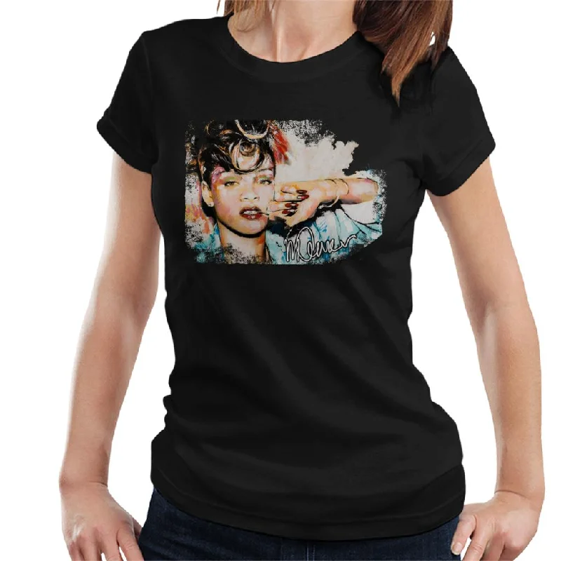 Sidney Maurer Original Portrait Of Rihanna Red Nails Women's T-Shirt Chenille Brocade Lace Sidney Maurer Original Portrait Of Rihanna Red Nails Women's T-Shirt Chenille Brocade Lace