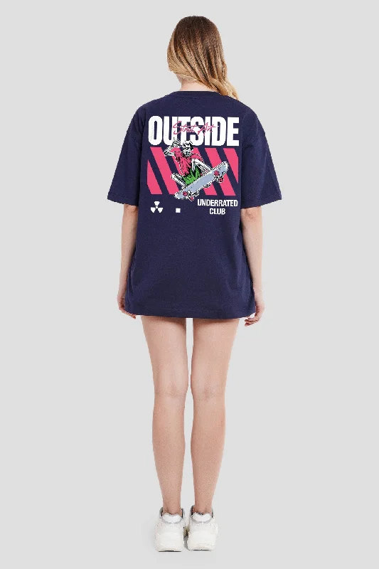 Skater's Street Navy Blue Printed T-Shirt Welt Pockets Slit Pockets