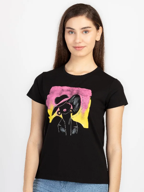 Womens Printed Round Neck T-Shirt Cozy Warm Stylish