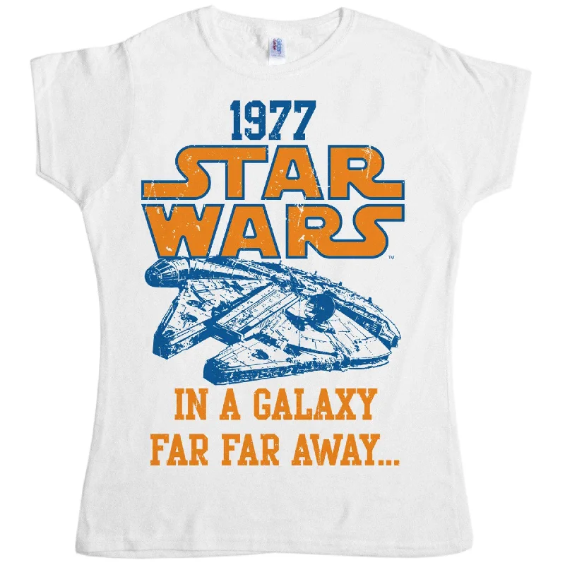 Star Wars Far Away Falcon Fitted Womens T-Shirt Mesh Blend Leather Blend Suede Blend Star Wars Far Away Falcon Fitted Womens T-Shirt Mesh Blend Leather Blend Suede Blend