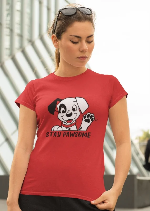 Stay Pawsome Women Half Sleeve T-Shirt Handmade Hand-knitted Hand-woven