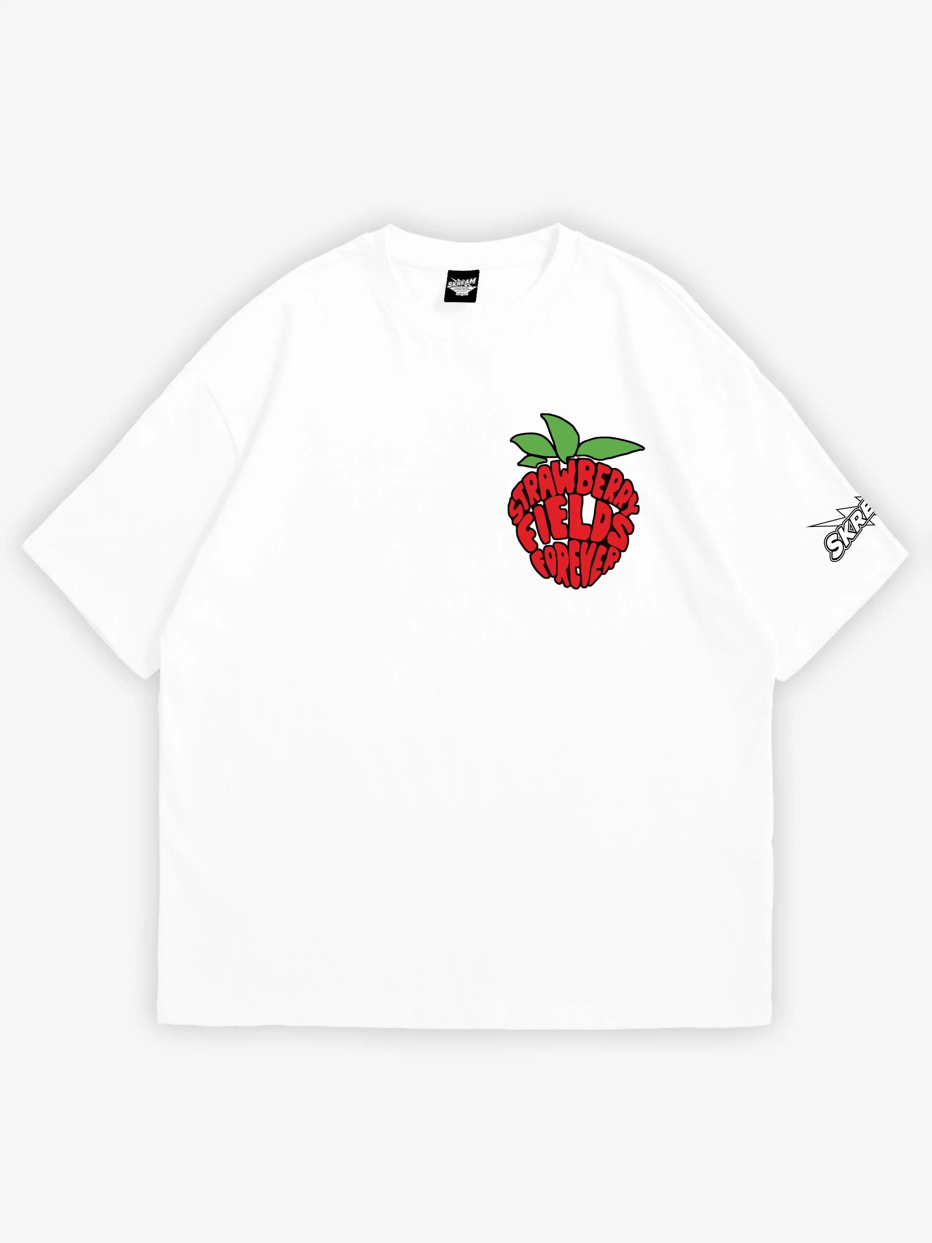 Strawberry Fields Forever Oversized T-Shirt Beaded Sequined Faux Fur