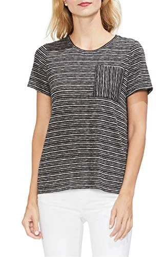 Striped Patch-Pocket T-Shirt Basic T-Shirt Crew Neck Short Sleeve