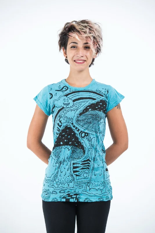 Sure Design Womens Magic Mushroom T-Shirt Turquoise Elegant Classic Vintage