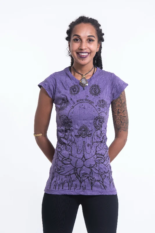 Sure Design Womens Octopus Chakras T-Shirt Purple Silk Blend Satin Velvet