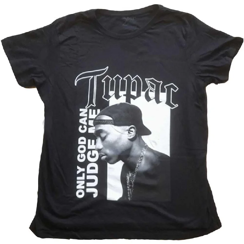 Tupac Only God Text Ladies T-Shirt Cashmere Blend Cotton Blend Poly Blend