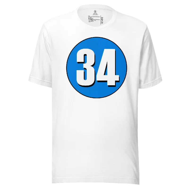 Unisex t-shirt: White on Blue 34 Boxy Fit Fitted Loose
