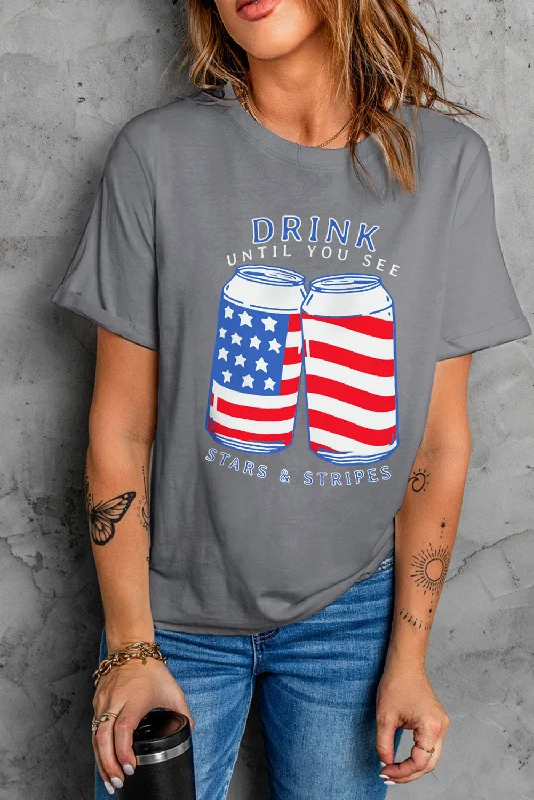 US Flag Graphic Short Sleeve Tee Fleece Nylon Spandex