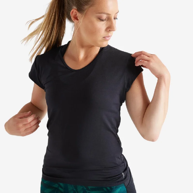 Women's Slim Fitness Cardio V-Neck T-Shirt Hooded Caped Shawl Collar