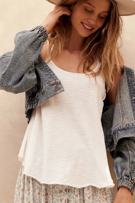 Easy Fit Vintage-Wash Slub Cotton Strappy Tank Top open back tank