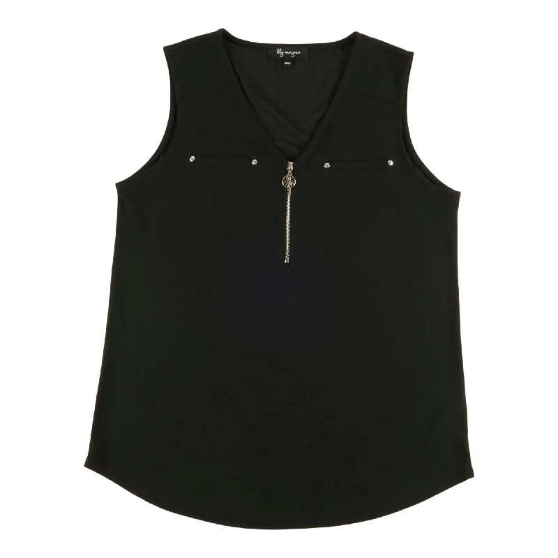 lily morgan Women's City Chic Solid Zip Tank Top low neck tank