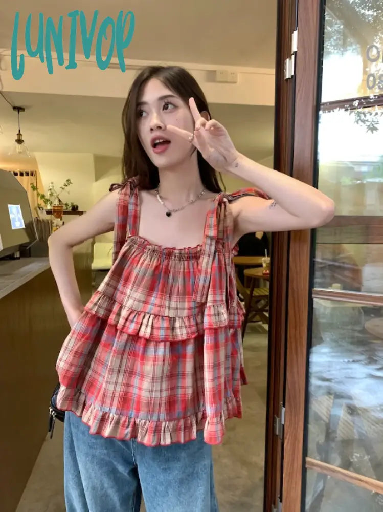 Lunivop 2024 Summer New Fungus Vest for Women Fashion Vintage Red Plaid Tank Top Y2k E-Girl Sleeveless Straight Loose Camisole Tops bright tank top Lunivop 2024 Summer New Fungus Vest for Women Fashion Vintage Red Plaid Tank Top Y2k E-Girl Sleeveless Straight Loose Camisole Tops bright tank top