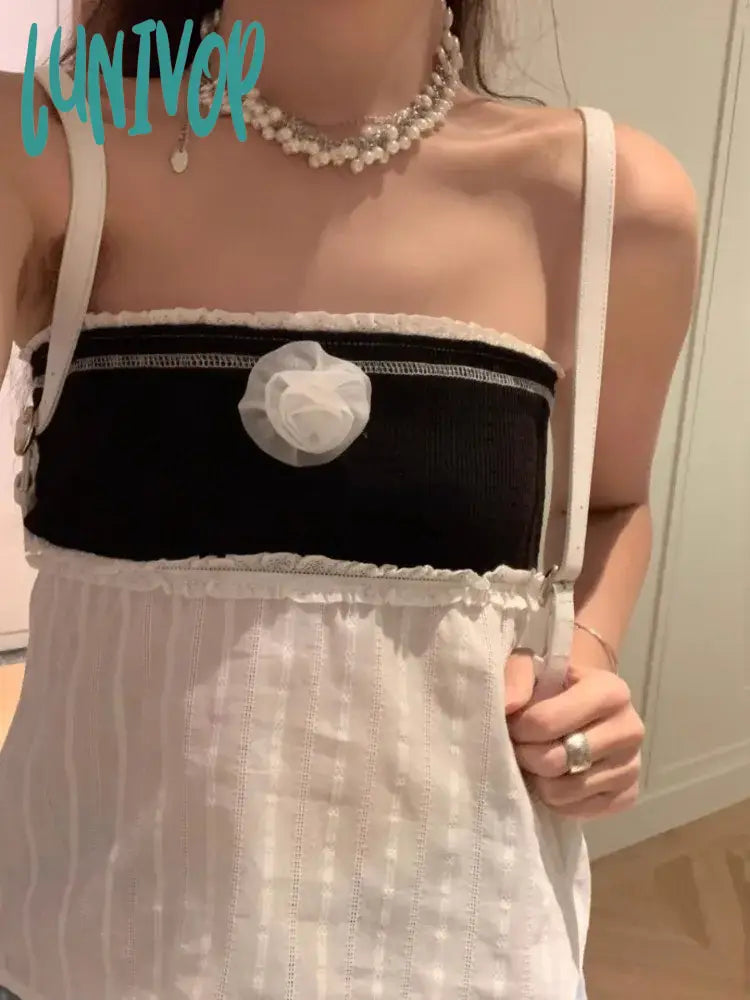 Lunivop 2024 Summer Simple Patchwork Strapless Tops Slim Fit Ruffles Vest for Women Y2k Grunge Loose Straight Backless Tank Top pastel tank top Lunivop 2024 Summer Simple Patchwork Strapless Tops Slim Fit Ruffles Vest for Women Y2k Grunge Loose Straight Backless Tank Top pastel tank top