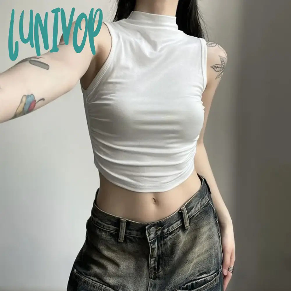 Lunivop American Half-high Collar Sleeveless Tops Mujer 2024 Summer New Vest for Women Y2k E-Girl Sexy Slim Fit Black Tank Top charcoal tank top Lunivop American Half-high Collar Sleeveless Tops Mujer 2024 Summer New Vest for Women Y2k E-Girl Sexy Slim Fit Black Tank Top charcoal tank top