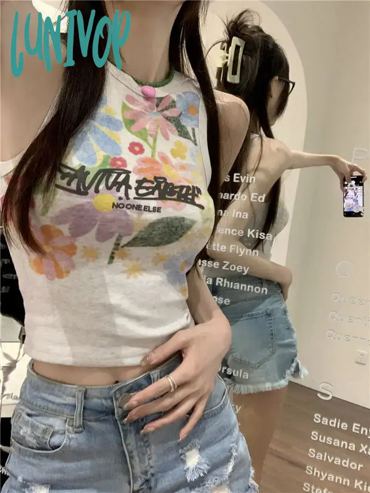 Lunivop American Vintage Graffiti Flower O-neck Tank Top 2024 Summer New Vest for Women Y2k E-Girl Slim Fit Sleeveless Tops Mujer lavender tank top Lunivop American Vintage Graffiti Flower O-neck Tank Top 2024 Summer New Vest for Women Y2k E-Girl Slim Fit Sleeveless Tops Mujer lavender tank top