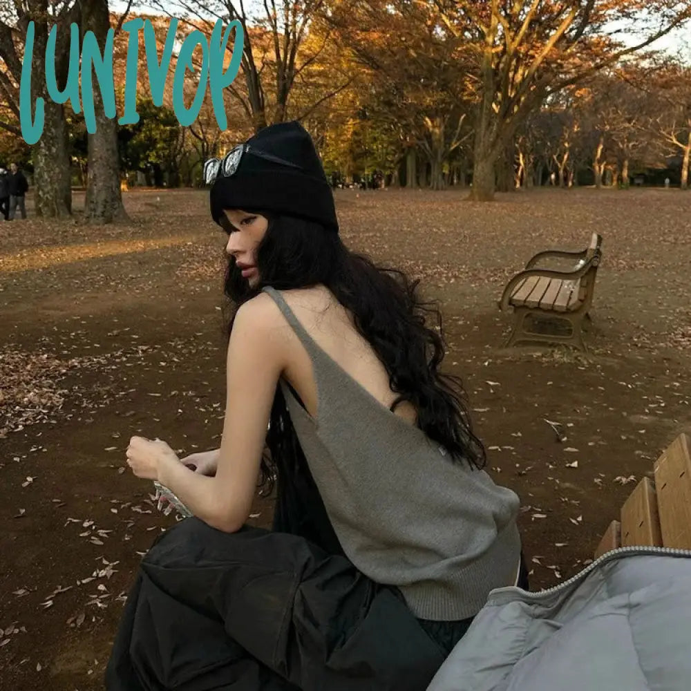 Lunivop Fashion Sexy Backless Camisole Tops Y2k Grunge Sleeveless Loose Stank Top Summer New Knitted Bottoming Vest for Women athletic tank top Lunivop Fashion Sexy Backless Camisole Tops Y2k Grunge Sleeveless Loose Stank Top Summer New Knitted Bottoming Vest for Women athletic tank top