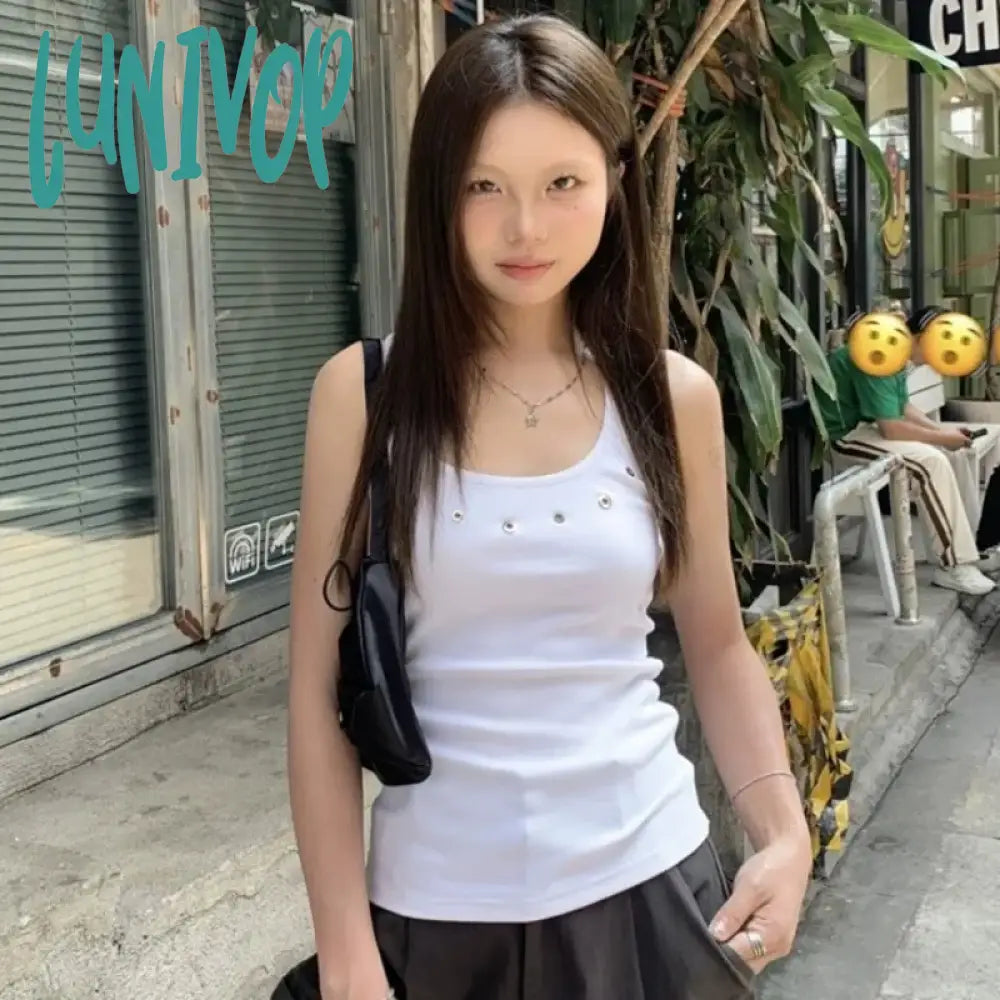 Lunivop Fashion Simple White Bottoming Camisole Tops 2024 Summer New Vest for Women Y2k E-Girl O-neck Slim Fit Sleeveless Tank Top lace back tank Lunivop Fashion Simple White Bottoming Camisole Tops 2024 Summer New Vest for Women Y2k E-Girl O-neck Slim Fit Sleeveless Tank Top lace back tank