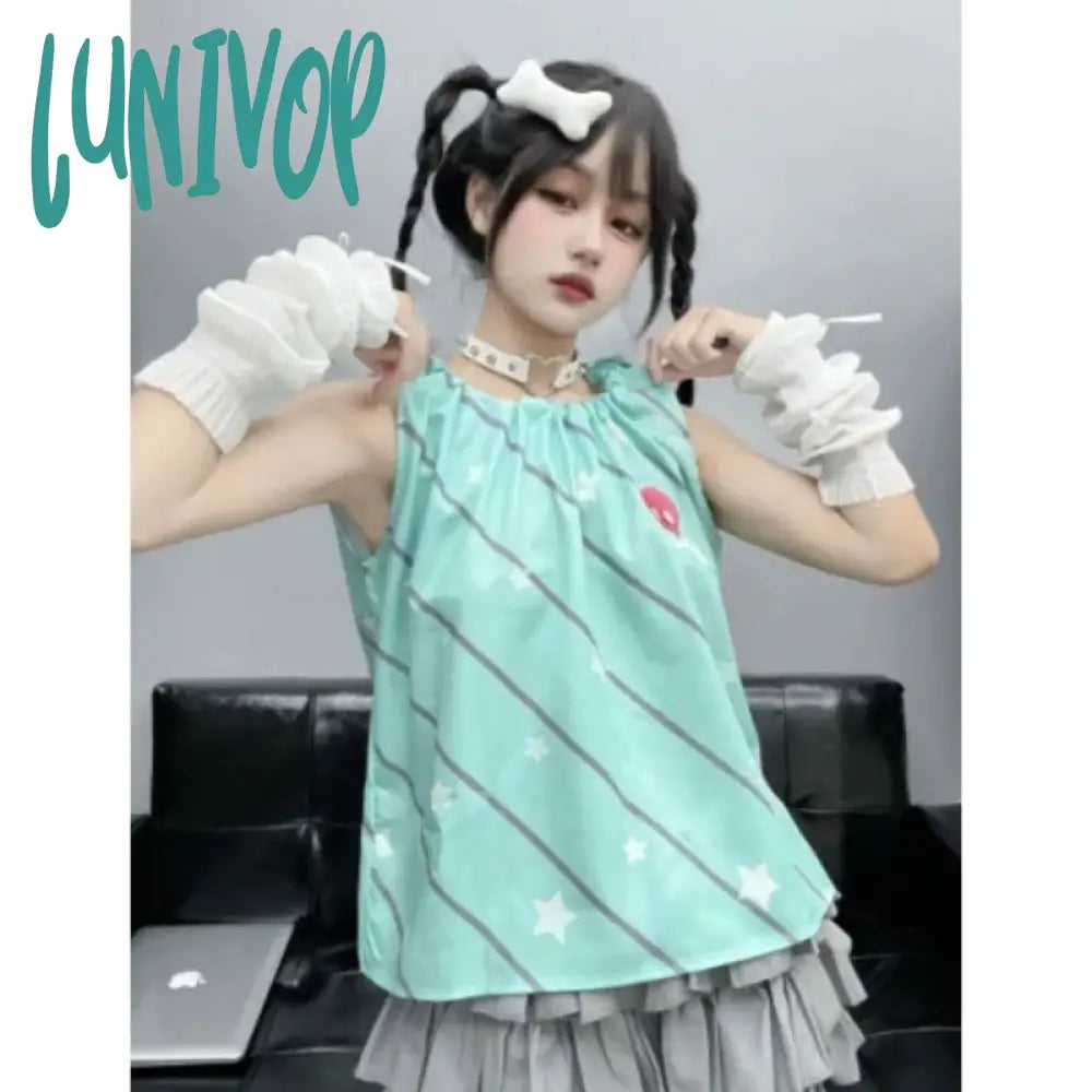 Lunivop Fashion Sweet Striped Star Vest for Women 2024 Summer New Loose Tank Top Y2k E-Girl O-neck Sleeveless Ruched Tops Mujer navy tank top Lunivop Fashion Sweet Striped Star Vest for Women 2024 Summer New Loose Tank Top Y2k E-Girl O-neck Sleeveless Ruched Tops Mujer navy tank top