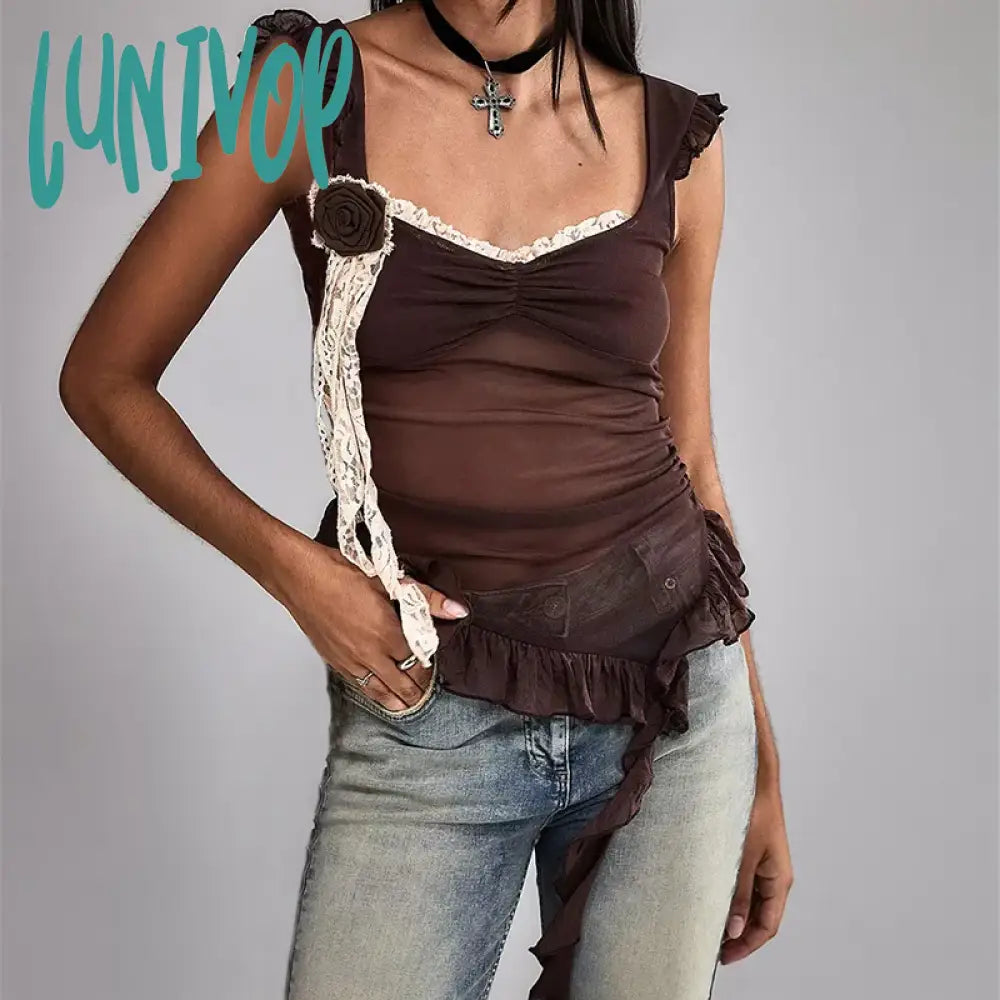 Lunivop Sexy Fungus Side Mesh Tank Top Women's 3D Flower See Through Patchwork Slim Fashion Sleveeless Female Club Party Vestido sheer tank top Lunivop Sexy Fungus Side Mesh Tank Top Women's 3D Flower See Through Patchwork Slim Fashion Sleveeless Female Club Party Vestido sheer tank top