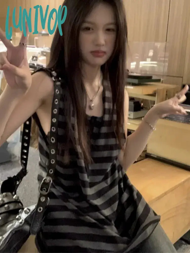 Lunivop Simple Vintsge Striped Sleeveless Tops Female 2024 Summer New Loose Vest for Women Y2k Grunge Mid-length All-match Tank Top sexy tank top Lunivop Simple Vintsge Striped Sleeveless Tops Female 2024 Summer New Loose Vest for Women Y2k Grunge Mid-length All-match Tank Top sexy tank top