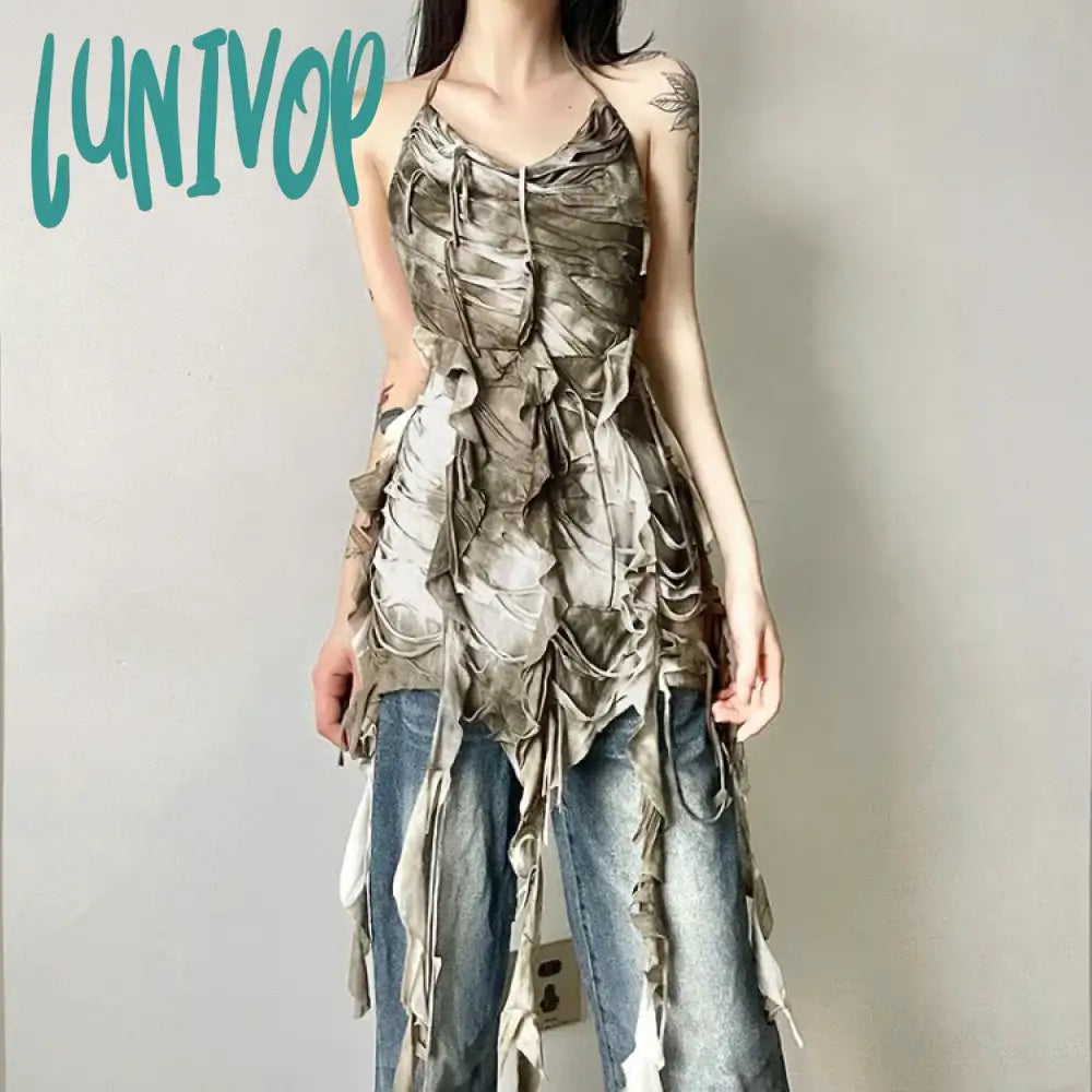 Lunivop Vintage Tie-dye Hole Tassel Halter Camisole Tops Summer Sexy Backless Vest for Women 2204 New Irregular Slim Fit Tank Top summer tank top Lunivop Vintage Tie-dye Hole Tassel Halter Camisole Tops Summer Sexy Backless Vest for Women 2204 New Irregular Slim Fit Tank Top summer tank top