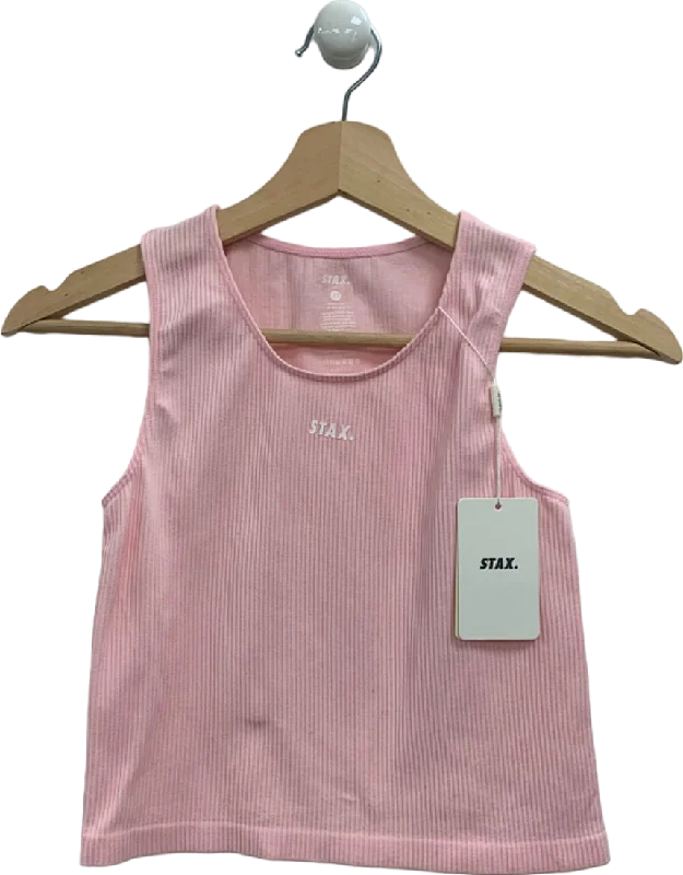 STAX Pink V5 Ribbed Crop Tank Top UK XS essential tank top